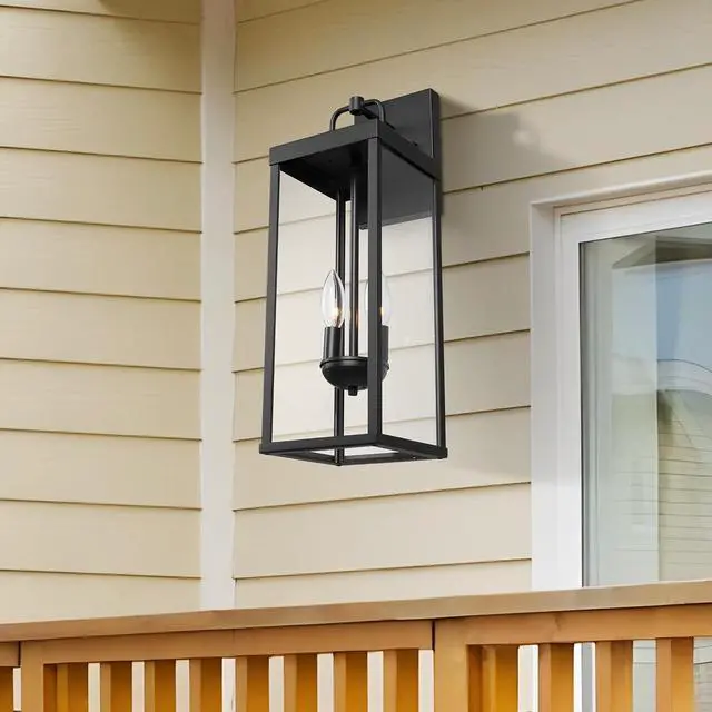 Alt view image 5 of 7 - Outdoor Wall Sconce Lights, 20 Inch Tall Transitional Exterior Wall Lighting with Clear Glass, Modern Black Carriage Lantern Lamp Outside for Front Porch Garage Garden Patio Corridor Doorway