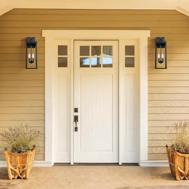Alt view image 6 of 7 - Outdoor Wall Sconce Lights, 20 Inch Tall Transitional Exterior Wall Lighting with Clear Glass, Modern Black Carriage Lantern Lamp Outside for Front Porch Garage Garden Patio Corridor Doorway