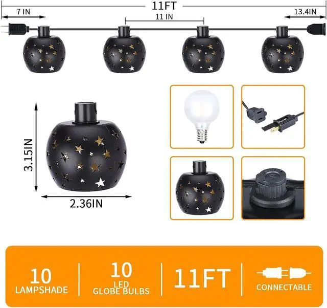 Alt view image 2 of 7 - Vigdur Lantern String Lights, Star String Lights Plug in with 10 Clear G40 Bulbs and Star Plastic Lamp Shades, Connectable Moroccan Decoration Light for Home Holiday Party Decorations(9.84FT)