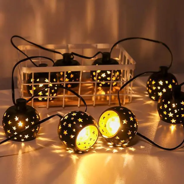 Alt view image 3 of 7 - Vigdur Lantern String Lights, Star String Lights Plug in with 10 Clear G40 Bulbs and Star Plastic Lamp Shades, Connectable Moroccan Decoration Light for Home Holiday Party Decorations(9.84FT)