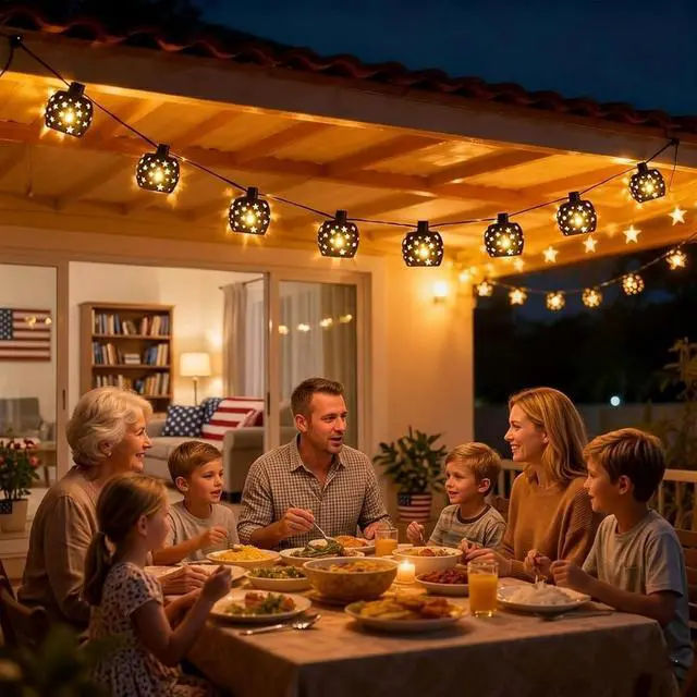 Alt view image 4 of 7 - Vigdur Lantern String Lights, Star String Lights Plug in with 10 Clear G40 Bulbs and Star Plastic Lamp Shades, Connectable Moroccan Decoration Light for Home Holiday Party Decorations(9.84FT)