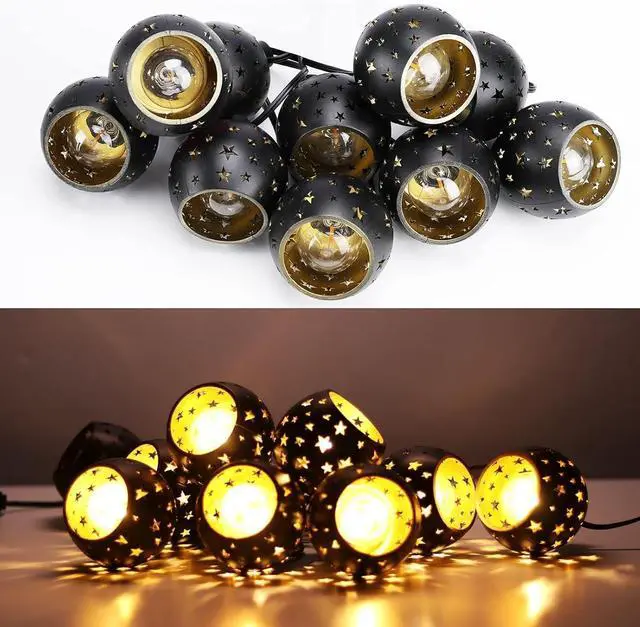 Alt view image 5 of 7 - Vigdur Lantern String Lights, Star String Lights Plug in with 10 Clear G40 Bulbs and Star Plastic Lamp Shades, Connectable Moroccan Decoration Light for Home Holiday Party Decorations(9.84FT)
