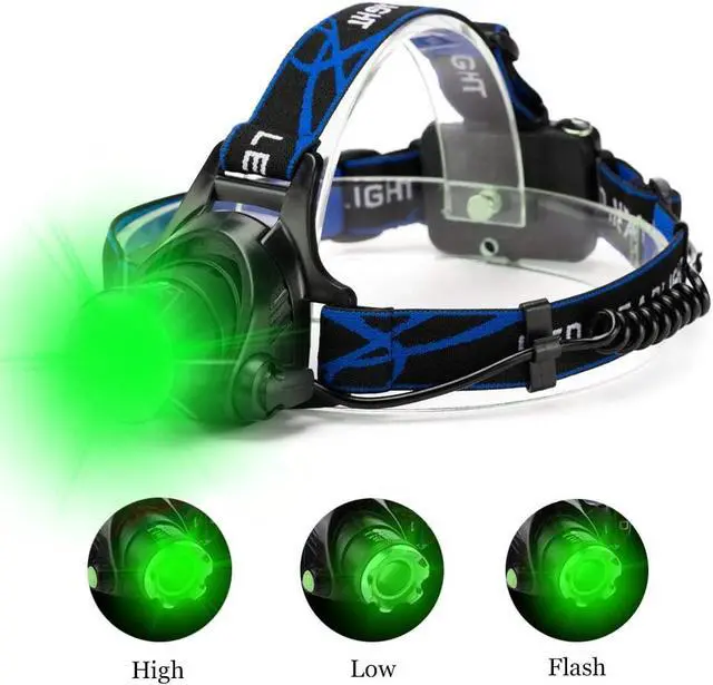 Alt view image 2 of 7 - Green LED Headlamp Waterproof Head Torch Light with Zoomable and 3 Mode Best for Hunting, Outdoor Activities, Climbing, Astronomy