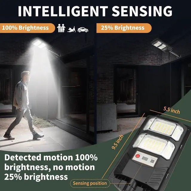 Alt view image 5 of 7 - Solar Street Lights Outdoor Waterproof: 2 Pack LED Solar Dusk to Dawn Flood Light Outside 10000 Lumen Solar Powered Security Exterior Wall Mount Lamp Motion Sensor Remote Control for Yard Parking