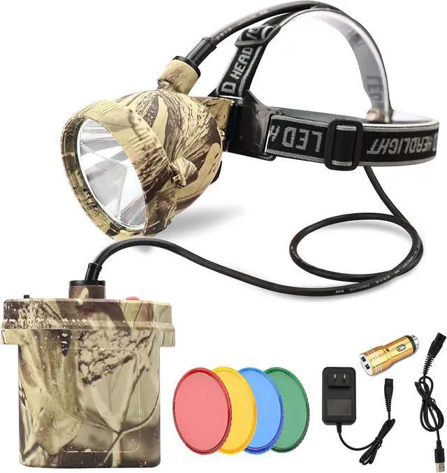 Main image of DUMPMAN Camo Coon Hunting Lights Headlamp for Coyotes Hog Predators, Rechargeable & Waterproof, 6 Lighting Modes, 4 Powerful LEDs (White Red Green Amber) Night Working