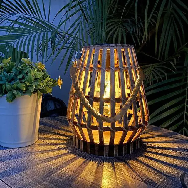 Main image of Solar Hanging Lantern Outdoor , Waterproof Natural Bamboo Lanterns with Handle Edison Bulb Design Solar Table Lamp Lights Decoration for Courtyard Patio Garden Farmhouse
