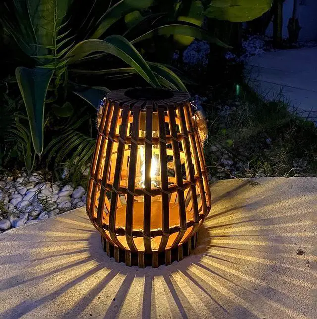 Alt view image 4 of 6 - Solar Hanging Lantern Outdoor , Waterproof Natural Bamboo Lanterns with Handle Edison Bulb Design Solar Table Lamp Lights Decoration for Courtyard Patio Garden Farmhouse