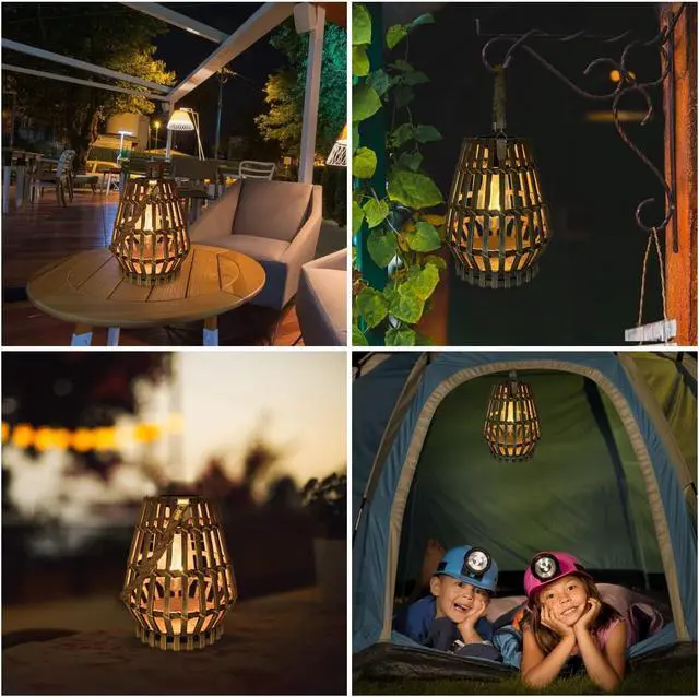 Alt view image 6 of 6 - Solar Hanging Lantern Outdoor , Waterproof Natural Bamboo Lanterns with Handle Edison Bulb Design Solar Table Lamp Lights Decoration for Courtyard Patio Garden Farmhouse