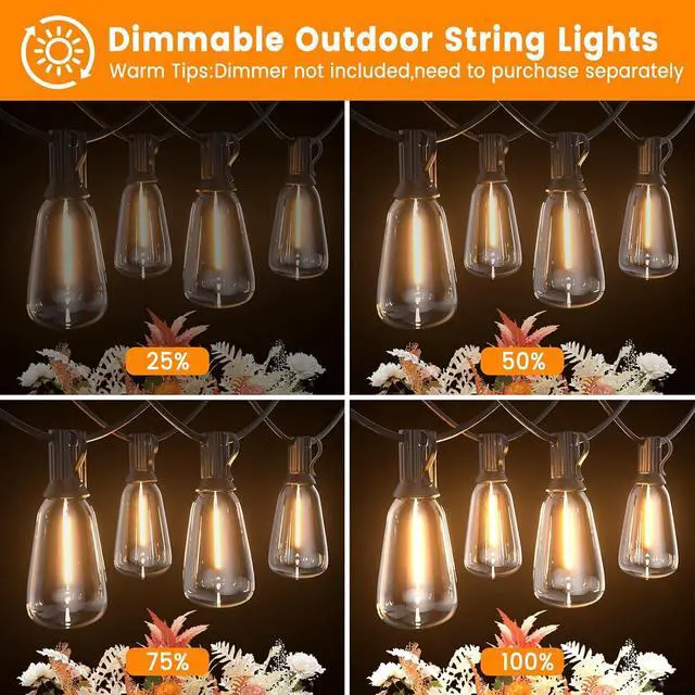 Alt view image 7 of 7 - LED Outdoor String Lights 400ft Shatterproof Patio Lights with 212 Waterproof ST38 Vintage Bulbs(12 Spare), Dimmable Outside Hanging String Lights for Backyard Porch Balcony Party, Warm White