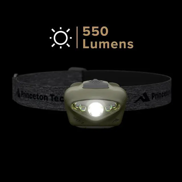 Alt view image 2 of 7 - Princeton Tec Vizz LED Headlamp 550 Lumen Dimmable White and Red LEDs, IPX7 Waterproof Rating, Dual Beam Modes Runs on 3 AAA, Lightweight and Rugged