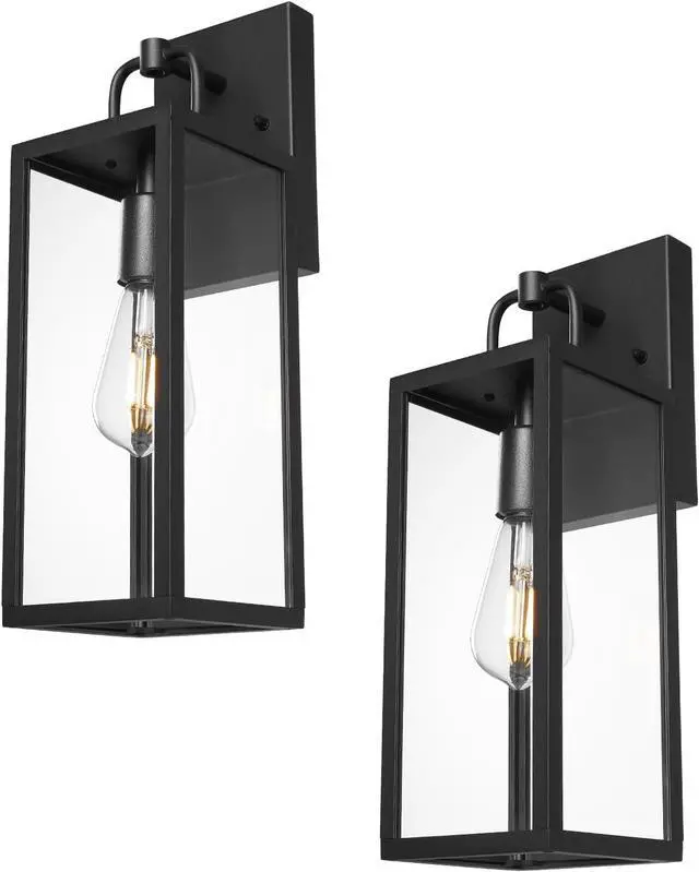 Main image of Outdoor Wall Sconce Lights, 16 Inch Tall Transitional Exterior Wall Light Fixtures with Clear Glass, Anti-Rust Modern Black Outside Lanterns Lamps for House Front Porch Doorway Patio, 2 Pack