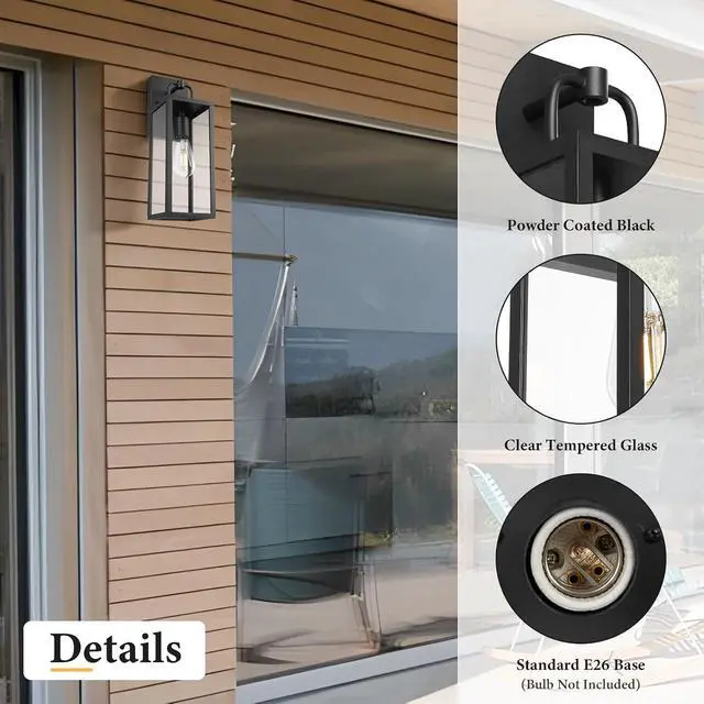 Alt view image 2 of 7 - Outdoor Wall Sconce Lights, 16 Inch Tall Transitional Exterior Wall Light Fixtures with Clear Glass, Anti-Rust Modern Black Outside Lanterns Lamps for House Front Porch Doorway Patio, 2 Pack