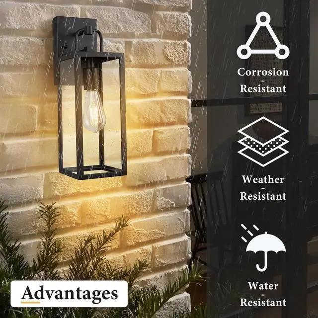 Alt view image 3 of 7 - Outdoor Wall Sconce Lights, 16 Inch Tall Transitional Exterior Wall Light Fixtures with Clear Glass, Anti-Rust Modern Black Outside Lanterns Lamps for House Front Porch Doorway Patio, 2 Pack