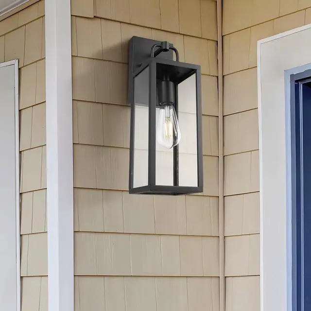 Alt view image 5 of 7 - Outdoor Wall Sconce Lights, 16 Inch Tall Transitional Exterior Wall Light Fixtures with Clear Glass, Anti-Rust Modern Black Outside Lanterns Lamps for House Front Porch Doorway Patio, 2 Pack