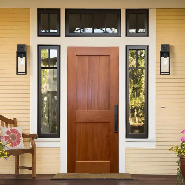 Alt view image 6 of 7 - Outdoor Wall Sconce Lights, 16 Inch Tall Transitional Exterior Wall Light Fixtures with Clear Glass, Anti-Rust Modern Black Outside Lanterns Lamps for House Front Porch Doorway Patio, 2 Pack