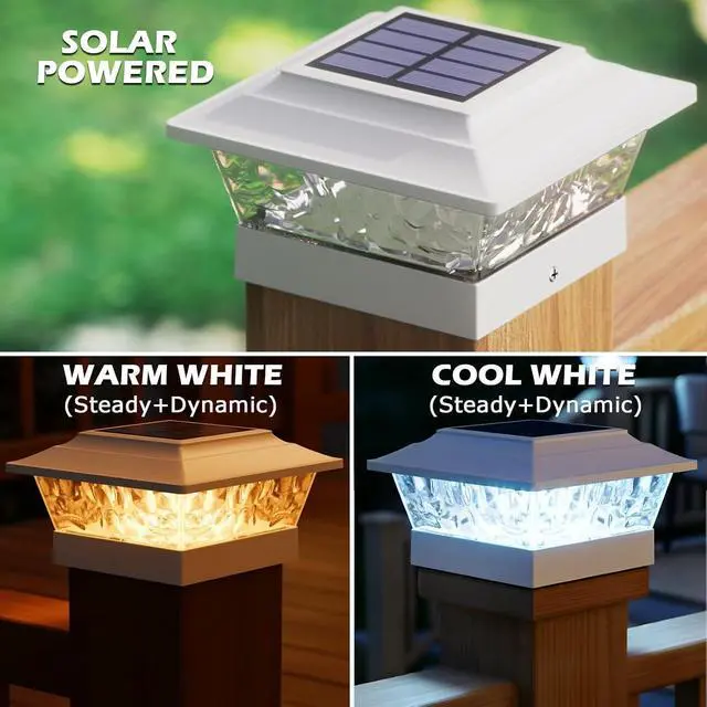Alt view image 2 of 6 - SIEDiNLAR Solar Post Lights Outdoor 12 LEDs 4 Modes Post Cap Light for 4x4 5x5 6x6 Vinyl Wooden Deck Fence Posts Garden Patio Decor, Warm/Cool White Dynamic Lighting (6 Pack, White)