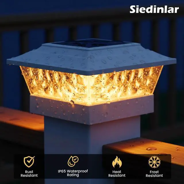 Alt view image 6 of 6 - SIEDiNLAR Solar Post Lights Outdoor 12 LEDs 4 Modes Post Cap Light for 4x4 5x5 6x6 Vinyl Wooden Deck Fence Posts Garden Patio Decor, Warm/Cool White Dynamic Lighting (6 Pack, White)