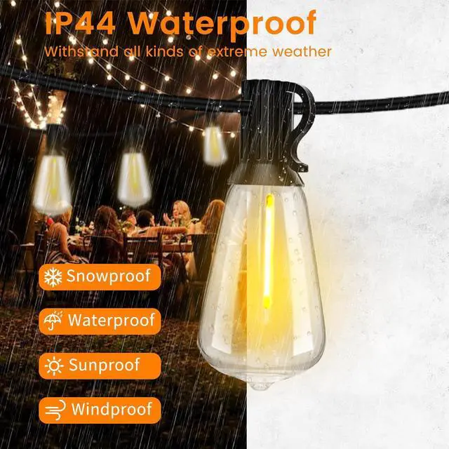 Alt view image 4 of 7 - LED Outdoor String Lights 400ft Shatterproof Patio Lights with 212 Waterproof ST38 Vintage Bulbs(12 Spare), Dimmable Outside Hanging String Lights for Backyard Porch Balcony Party, Warm White
