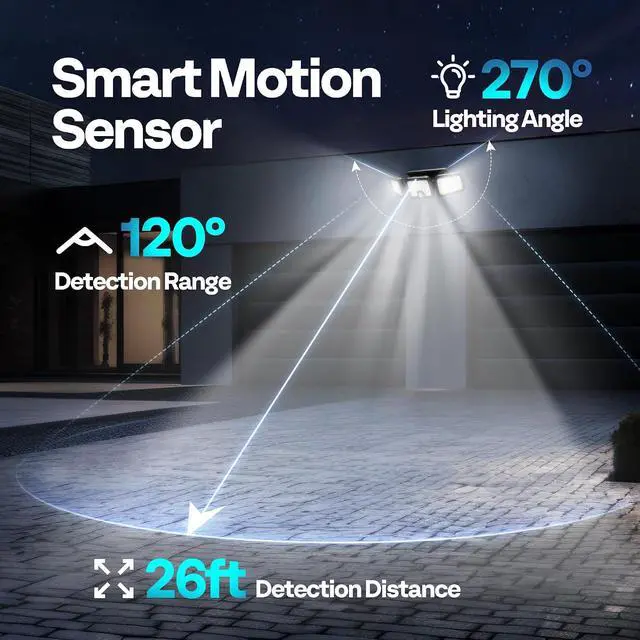 Alt view image 2 of 7 - VIVOHOME Solar Flood Lights Outdoor, 256 LED 2500LM Motion Sensor Lights, 3 Adjustable Heads Security Lights, IP65 Waterproof, 270° Wide Lighting Angle Solar Powered Lights for Porch, Yard