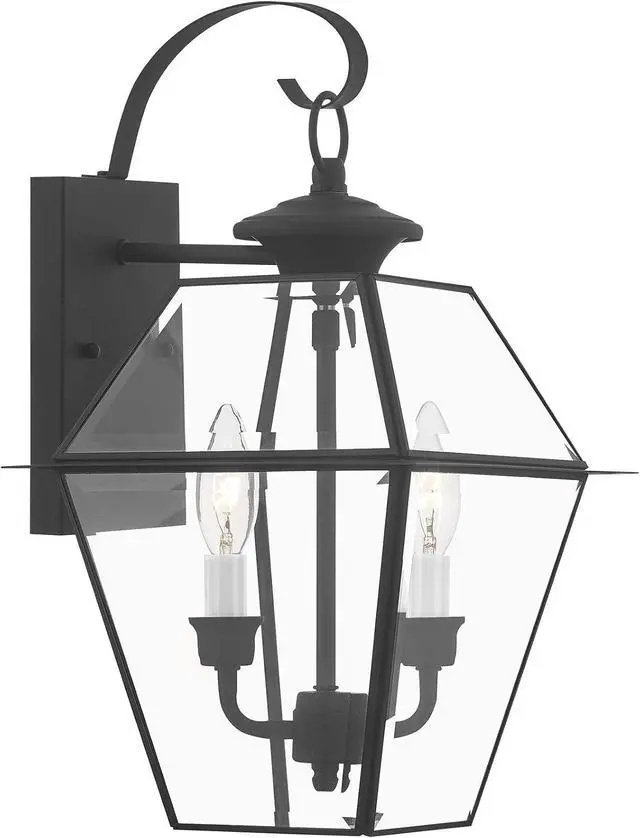 Main image of Livex Lighting 2281-04 Westover 2 Light Outdoor Black Finish Solid Brass Wall Lantern with Clear Beveled Glass