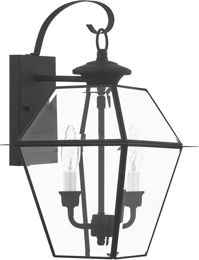 Alt view image 2 of 7 - Livex Lighting 2281-04 Westover 2 Light Outdoor Black Finish Solid Brass Wall Lantern with Clear Beveled Glass