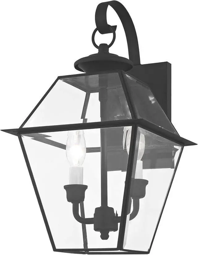 Alt view image 5 of 7 - Livex Lighting 2281-04 Westover 2 Light Outdoor Black Finish Solid Brass Wall Lantern with Clear Beveled Glass