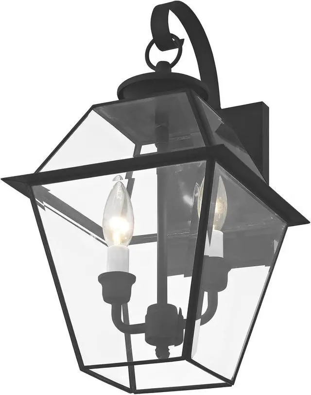 Alt view image 6 of 7 - Livex Lighting 2281-04 Westover 2 Light Outdoor Black Finish Solid Brass Wall Lantern with Clear Beveled Glass