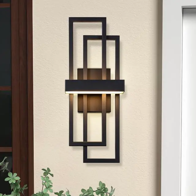 Main image of LamQee 20 Inch Modern Outdoor Wall Lights, Integrated LED 1000LM Exterior Lighting Fixture Dual Rectangle Outdoor Sconce, Black Metal Wall Mount Porch Light Outside Lamp for House Garage Door Patio