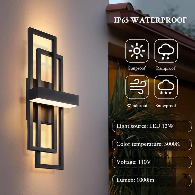Alt view image 7 of 7 - LamQee 20 Inch Modern Outdoor Wall Lights, Integrated LED 1000LM Exterior Lighting Fixture Dual Rectangle Outdoor Sconce, Black Metal Wall Mount Porch Light Outside Lamp for House Garage Door Patio