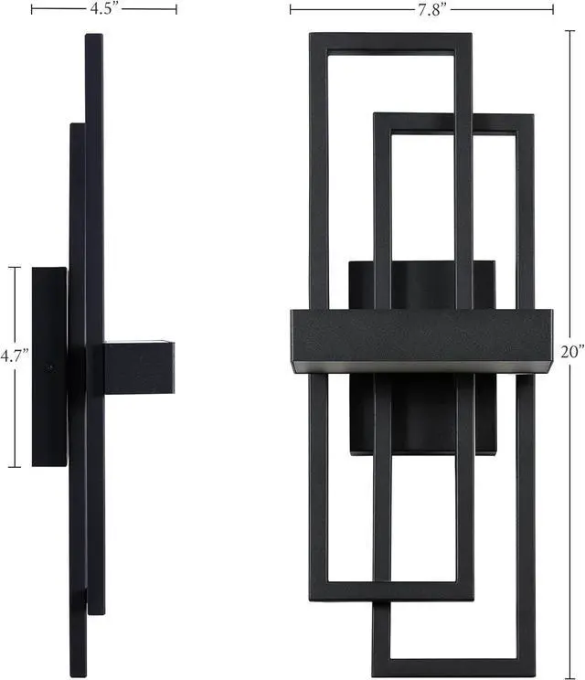 Alt view image 6 of 7 - LamQee 20 Inch Modern Outdoor Wall Lights, Integrated LED 1000LM Exterior Lighting Fixture Dual Rectangle Outdoor Sconce, Black Metal Wall Mount Porch Light Outside Lamp for House Garage Door Patio