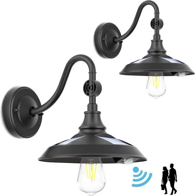 Main image of LeiDrail Solar Barn Lights, Aluminum Rustic Vintage Solar Garage Lights with 3 Lighting Modes & Motion Sensor, Waterproof Outdoor Solar Gooseneck Lights for Barn Shed Chicken Coop Patio (2 Pack)