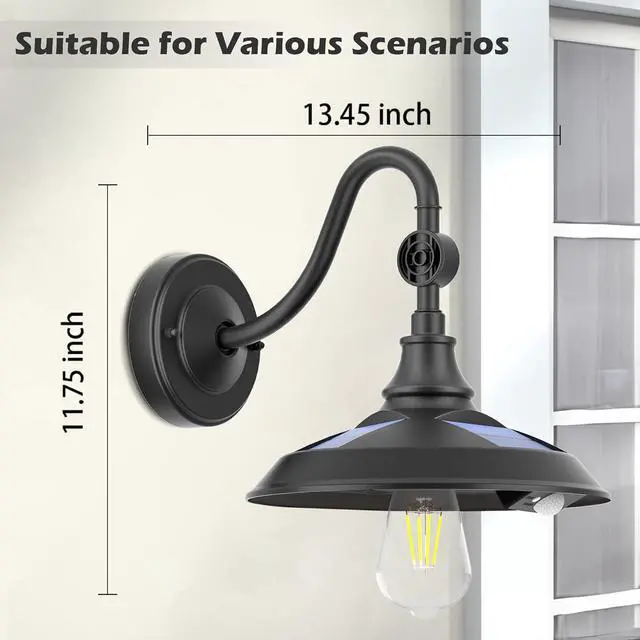 Alt view image 4 of 7 - LeiDrail Solar Barn Lights, Aluminum Rustic Vintage Solar Garage Lights with 3 Lighting Modes & Motion Sensor, Waterproof Outdoor Solar Gooseneck Lights for Barn Shed Chicken Coop Patio (2 Pack)