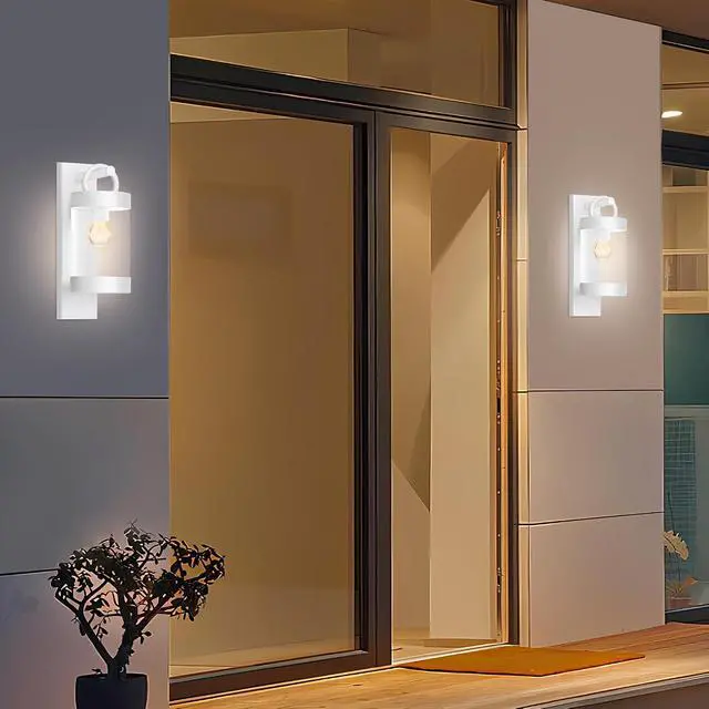 Alt view image 6 of 7 - Porch Light White Dusk to Dawn Outdoor Wall Light, 13in Large Exterior Lighting Fixture for House Garage Front Door, Waterproof Outside Hanging Lamp E26 Wall Mount Lantern (Bulb Not Included)