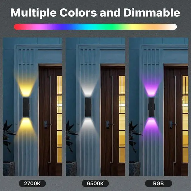 Alt view image 3 of 7 - Outdoor Wall Lights 4 Pack, RGBCW Exterior Lighting Sconce,2700K-6500K Dimmable Smart Porch Lights Outdoor for House Patio Garage, Compatible with Alexa/Google Assistant, Bulb Included