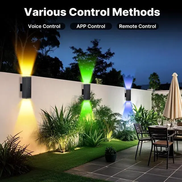 Alt view image 5 of 7 - Outdoor Wall Lights 4 Pack, RGBCW Exterior Lighting Sconce,2700K-6500K Dimmable Smart Porch Lights Outdoor for House Patio Garage, Compatible with Alexa/Google Assistant, Bulb Included