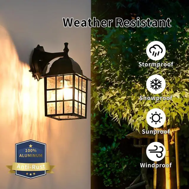 Alt view image 2 of 7 - Outdoor Wall Light Fixtures Waterproof Exterior Sconce Lights Anti-Rust Exterior Lighting Fixtures Black Outdoor Wall Lantern for Porch Patio Front Door Garage House