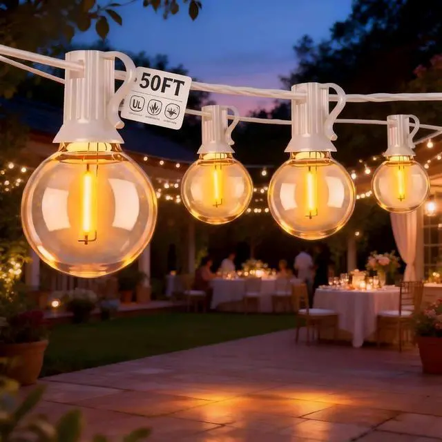 Main image of Abeja LED Outdoor String Lights, 50FT G40 Patio String Lights with 52 Dimmable Shatterproof Bulbs, Waterproof Backyard Outdoor Hanging Lights for Backyard, Bistro, Porch, Deck Decor
