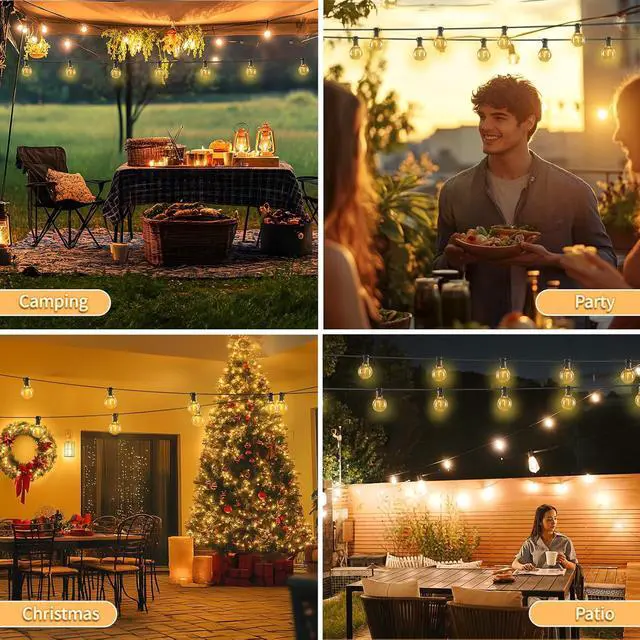 Alt view image 6 of 7 - SANBEN Outdoor String Lights with Remote, 50ft 25 Bulbs Low Voltage(24V) Patio Lights, Dimmable & Timer, IP65 Waterproof, G40 LED Hanging Lights for Outside, Deck, Garden, Backyard, Porch, Party