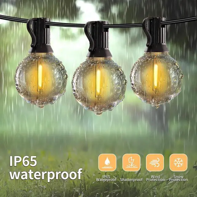 Alt view image 7 of 7 - SANBEN Outdoor String Lights with Remote, 50ft 25 Bulbs Low Voltage(24V) Patio Lights, Dimmable & Timer, IP65 Waterproof, G40 LED Hanging Lights for Outside, Deck, Garden, Backyard, Porch, Party