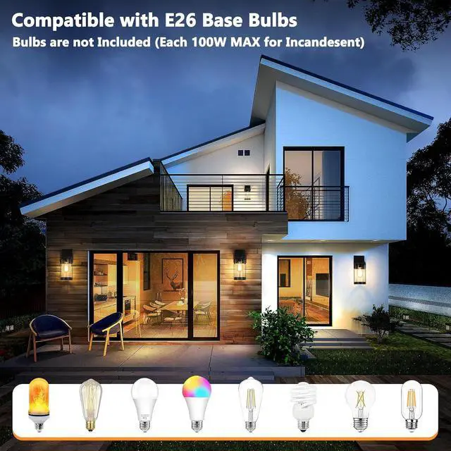 Alt view image 6 of 7 - Brightever Outdoor Wall Light Fixtures, Waterproof Matte Black Exterior Wall Lantern Sconce Porch Lights, Outside Lighting with Clear Ribbed Glass for House, Garage, Front Door, 2-Pack