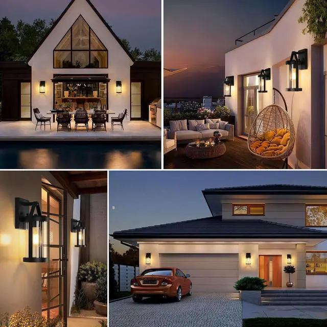 Alt view image 7 of 7 - Brightever Outdoor Wall Light Fixtures, Waterproof Matte Black Exterior Wall Lantern Sconce Porch Lights, Outside Lighting with Clear Ribbed Glass for House, Garage, Front Door, 2-Pack