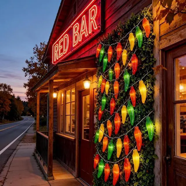 Alt view image 6 of 7 - 35 LED Red Green and Yellow Chili Pepper Christmas Lights, 18 Ft Green Wire House Decorative Lighting String, for Indoor and Outdoor Party, Kitchen, Living Room, Garden, Patio.