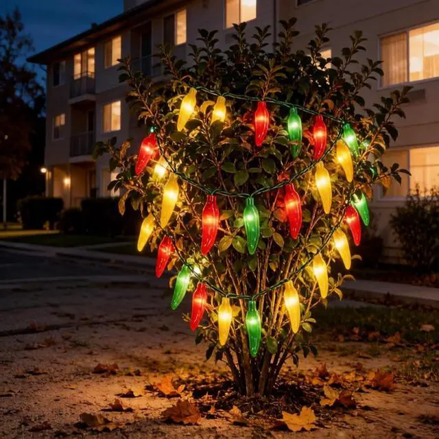 Alt view image 7 of 7 - 35 LED Red Green and Yellow Chili Pepper Christmas Lights, 18 Ft Green Wire House Decorative Lighting String, for Indoor and Outdoor Party, Kitchen, Living Room, Garden, Patio.