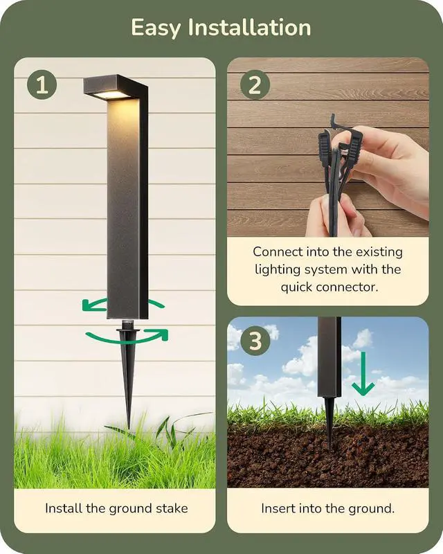 Alt view image 6 of 7 - EDISHINE Low Voltage Pathway Lights Wired, 3000K 3.2W 50,000Hrs Waterproof LED Outdoor Landscape Lighting with Connectors, 12V Modern Cast-Aluminum Landscape Path Lights for Walkway Garden, 4 Pack