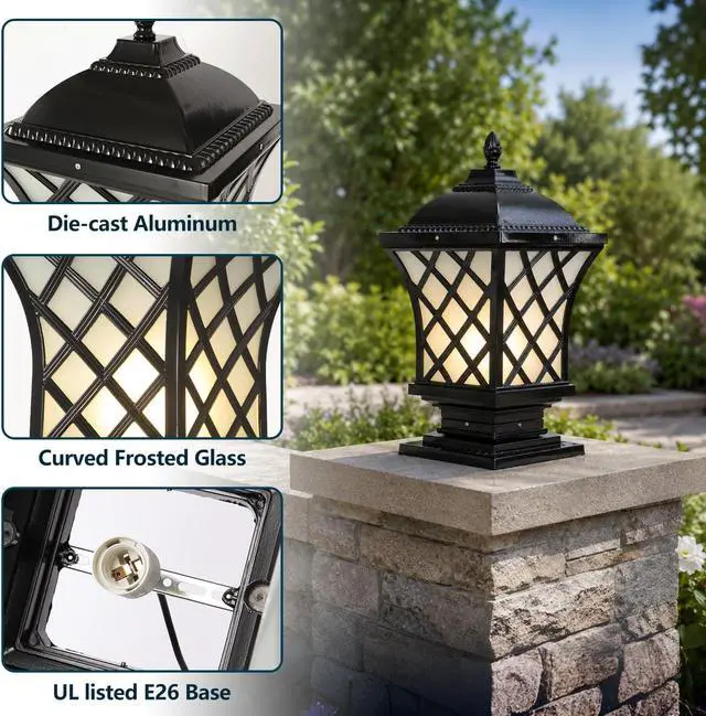 Alt view image 2 of 7 - Outdoor Column Lights, 24.4 Modern Column Lamp IP54 Waterproof Glass Post Light Outdoor E26 Aluminum Fence Post Light Fixtures for Villa Garden Park Lighting Black Pillar Lights