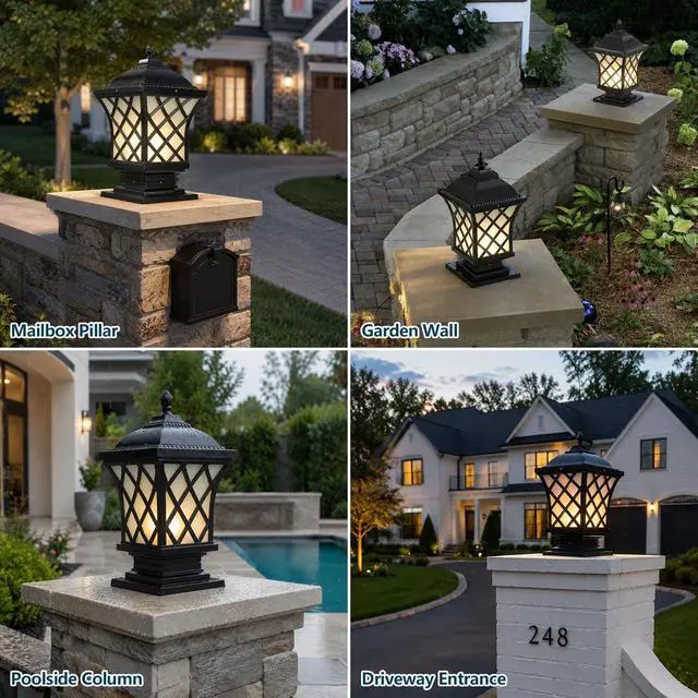 Alt view image 5 of 7 - Outdoor Column Lights, 24.4 Modern Column Lamp IP54 Waterproof Glass Post Light Outdoor E26 Aluminum Fence Post Light Fixtures for Villa Garden Park Lighting Black Pillar Lights