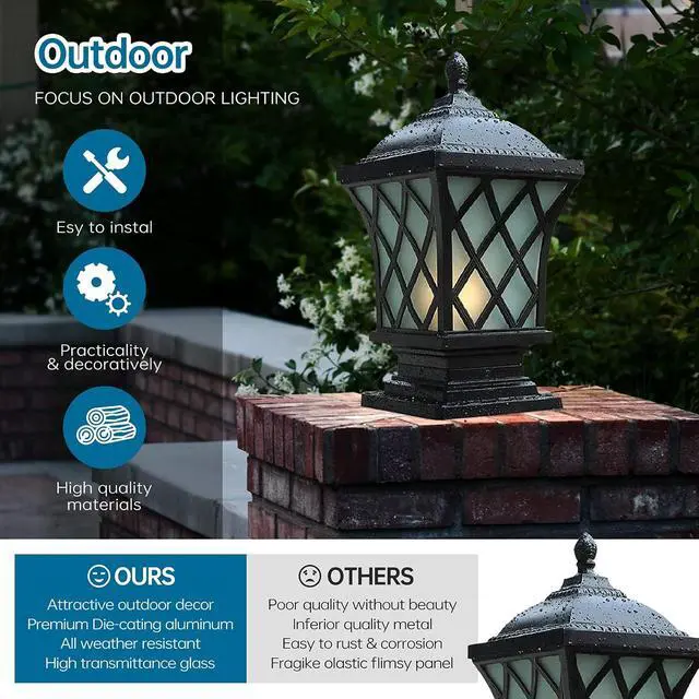 Alt view image 7 of 7 - Outdoor Column Lights, 24.4 Modern Column Lamp IP54 Waterproof Glass Post Light Outdoor E26 Aluminum Fence Post Light Fixtures for Villa Garden Park Lighting Black Pillar Lights