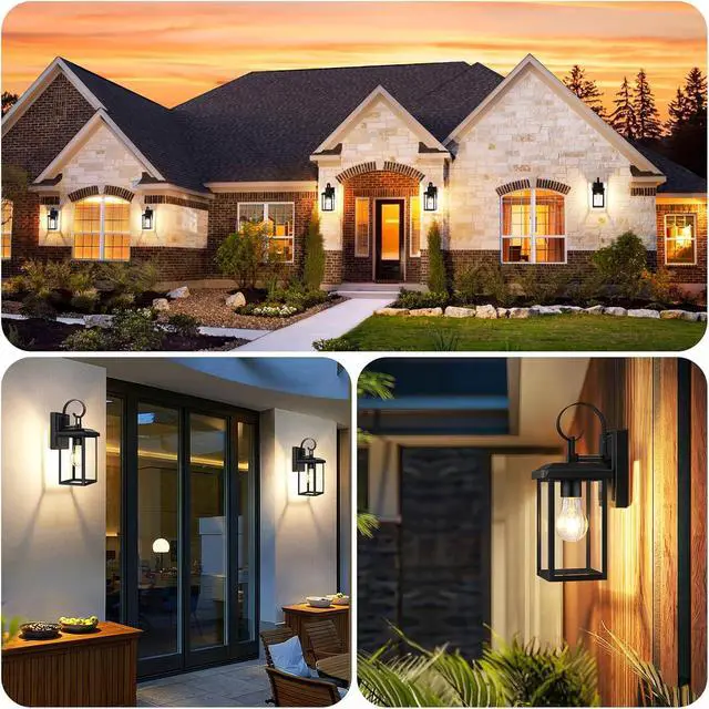 Alt view image 5 of 7 - BesLowe 2-Pack Outdoor Wall Light Fixtures, Exterior Lighting Fixtures Wall Mount, Waterproof Porch Lights Outdoor Wall Sconces Lanterns, Modern Outside Lights for House Front Door Garage, Black