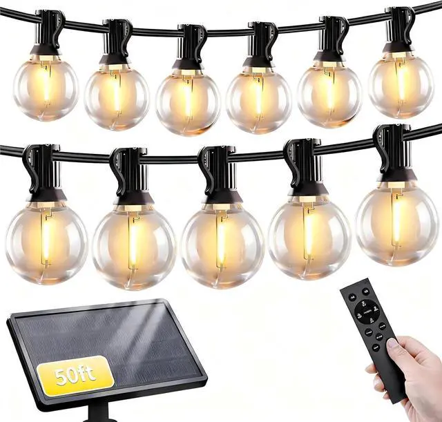 Main image of SANBEN Solar String Lights Outdoor with Remote, 50ft 25 Bulbs Solar Powered Patio Lights Waterproof, Dimmable & Timer, G40 LED Solar Lights for Camping Deck Backyard Garden Fence