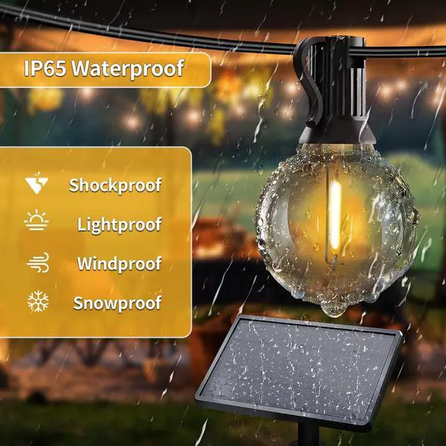 Alt view image 4 of 7 - SANBEN Solar String Lights Outdoor with Remote, 50ft 25 Bulbs Solar Powered Patio Lights Waterproof, Dimmable & Timer, G40 LED Solar Lights for Camping Deck Backyard Garden Fence